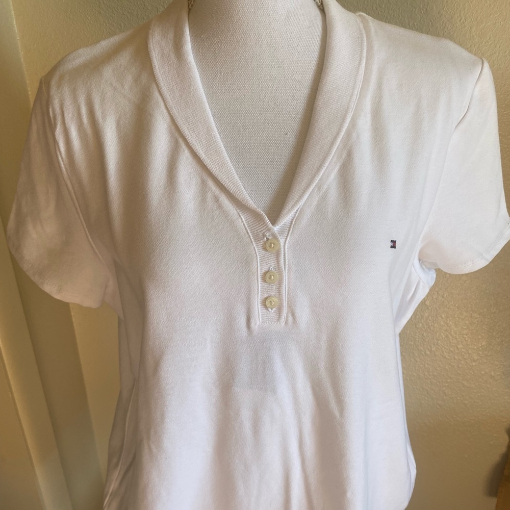 Tommy Hilfiger white button V-neck shirt